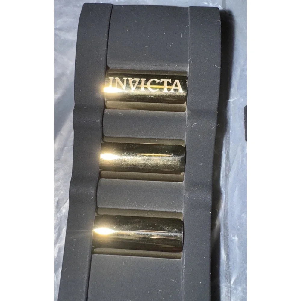 Authentic Invicta‎ Signature Band Black/Gold Polyurethane 26mm Watch NEW